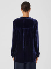 Velvet Band Collar Long Shirt