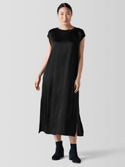 Striated Silk Satin Bateau Neck Dress