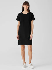 Washable Stretch Crepe Jewel Neck Dress