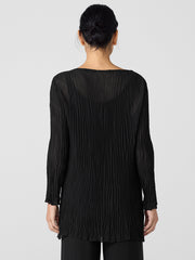 Crinkled Sheer Silk Georgette Bateau Neck Long Top