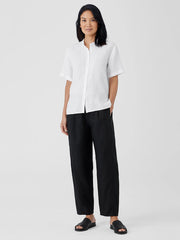 Organic Handkerchief Linen Band Collar Short-Sleeve Shirt