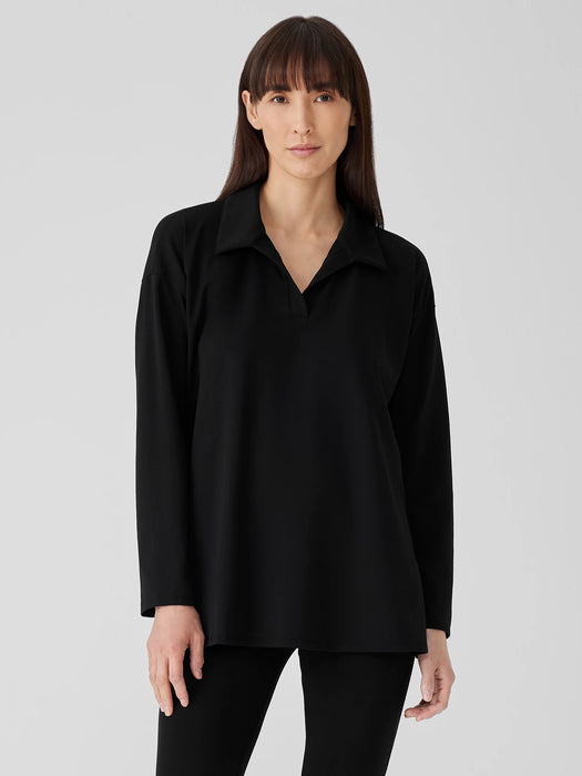 Pima Cotton Stretch Jersey Classic Collar Top