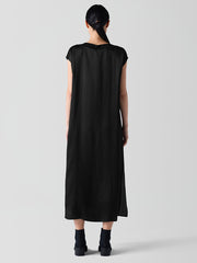 Striated Silk Satin Bateau Neck Dress