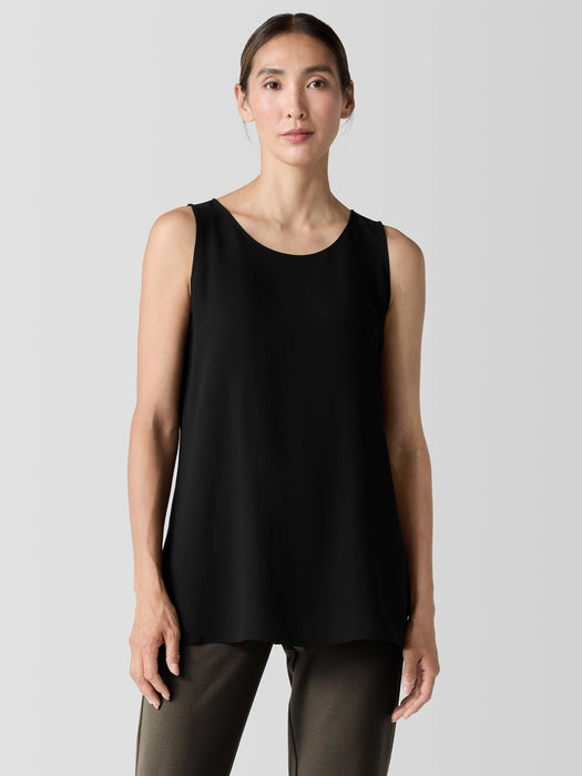 Silk Georgette Crepe Ballet Neck Long Tank