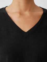Organic Cotton Slubby Jersey V-Neck Top