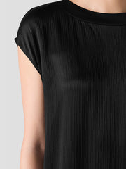 Striated Silk Satin Bateau Neck Dress