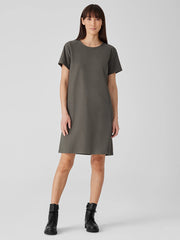 Washable Stretch Crepe Jewel Neck Dress