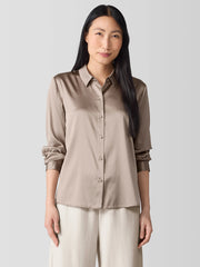 Stretch Silk Charmeuse Classic Collar Shirt