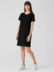 Washable Stretch Crepe Jewel Neck Dress