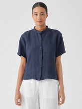 Washed Organic Linen Délavé Band Collar Shirt
