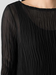 Crinkled Sheer Silk Georgette Bateau Neck Long Top