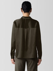 Stretch Silk Charmeuse Classic Collar Shirt