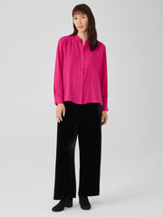 Silk Georgette Crepe Shirred-Back Shirt