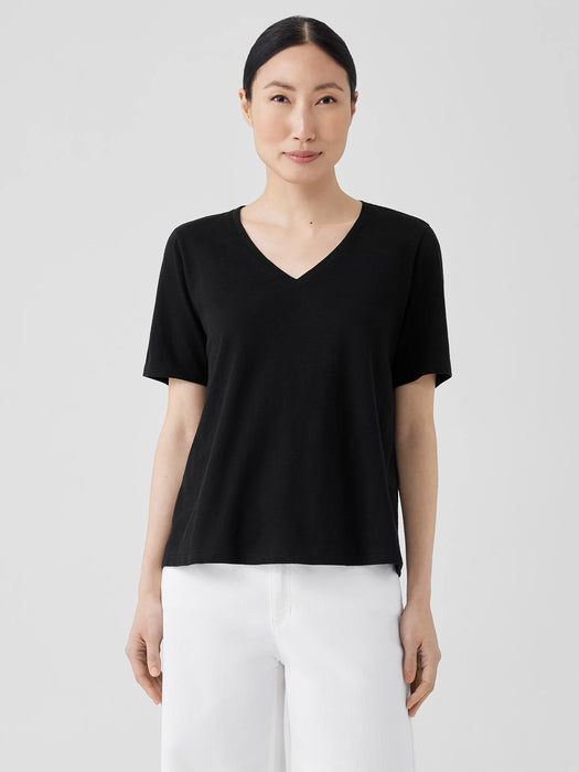 Organic Cotton Slubby Jersey V-Neck Tee