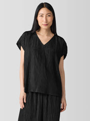 Textured Silk Jacquard V-Neck Top