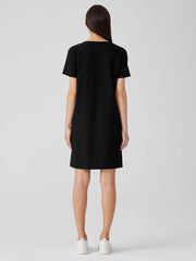 Washable Stretch Crepe Jewel Neck Dress