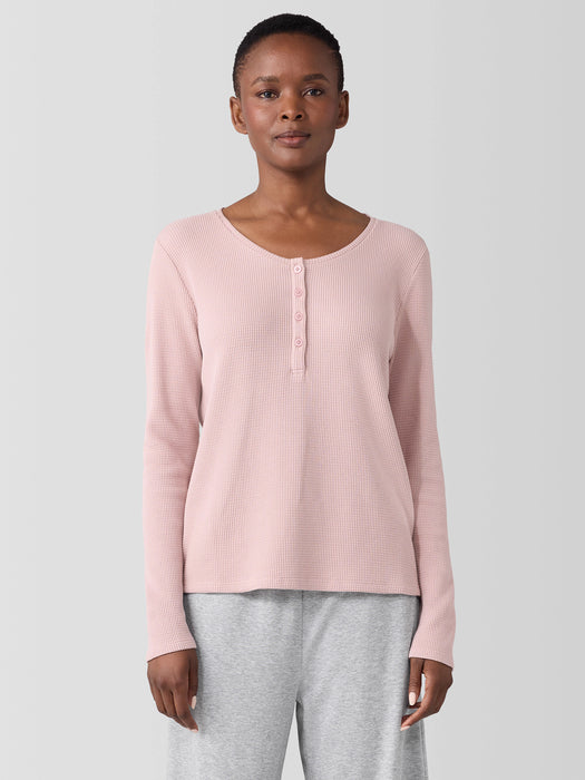 Cozy Organic Cotton Waffle Henley Sleep Top