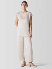 Striated Silk Satin Bateau Neck Top