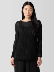Crinkled Sheer Silk Georgette Bateau Neck Long Top