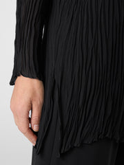 Crinkled Sheer Silk Georgette Bateau Neck Long Top