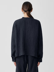 Puckered Organic Linen Band Collar Shirt Jacket