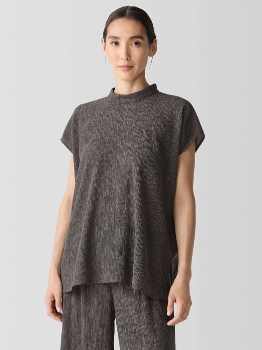 Woven Plissé Mock Neck Top