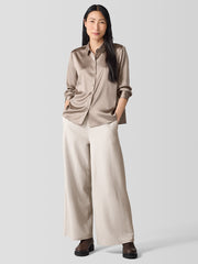 Stretch Silk Charmeuse Classic Collar Shirt