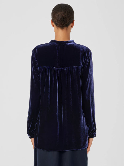 Velvet Band&nbsp;Collar Long Shirt