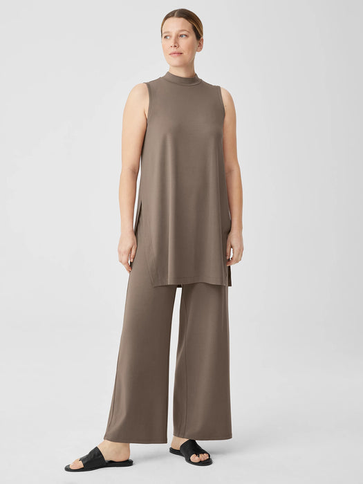 Stretch Jersey Knit Mock Neck Long Tank