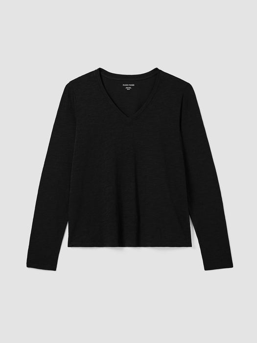 Organic Cotton Slubby Jersey V-Neck Top