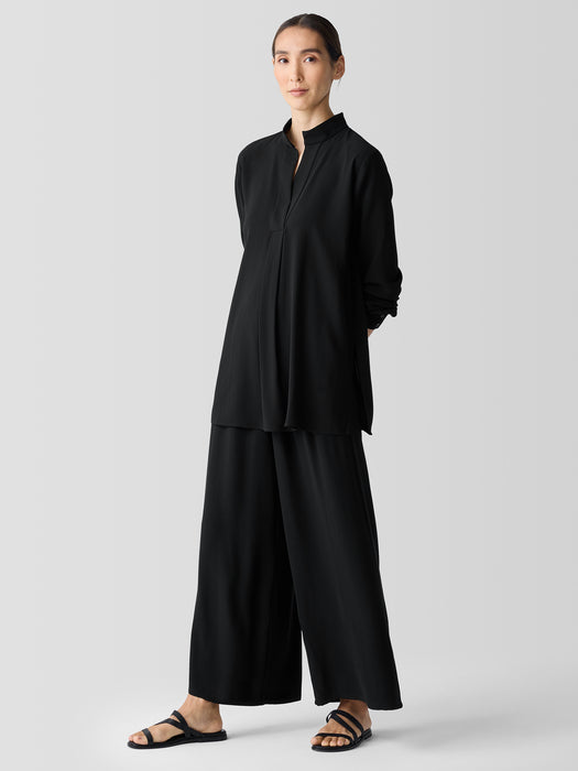 Silk Georgette Crepe Stand Collar Top
