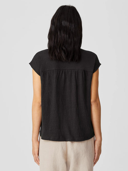 Organic Linen Jersey Shirred-Back Top