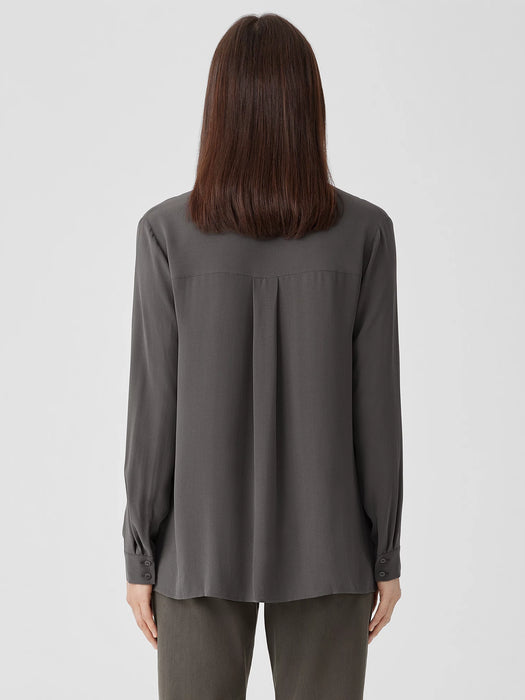 Silk Georgette Crepe Band Collar Shirt