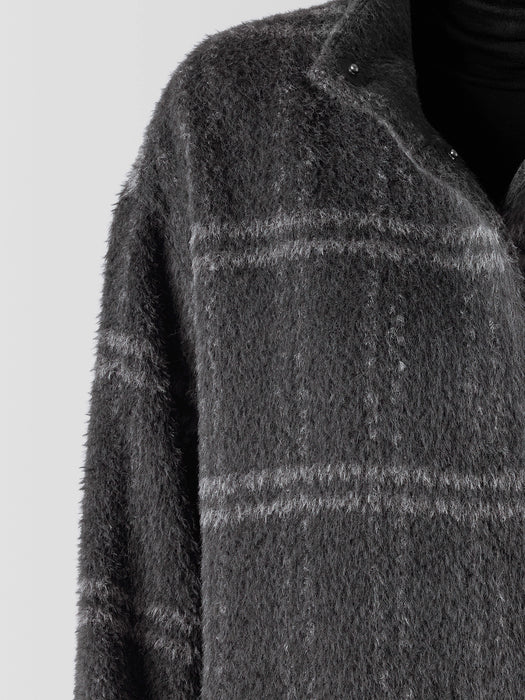 Luxe Alpaca Windowpane Stand Collar Coat
