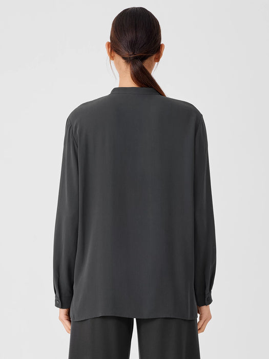 Silk Georgette Crepe Mandarin Collar Shirt