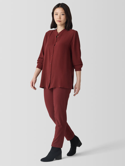 Silk Georgette Crepe Band Collar Shirt