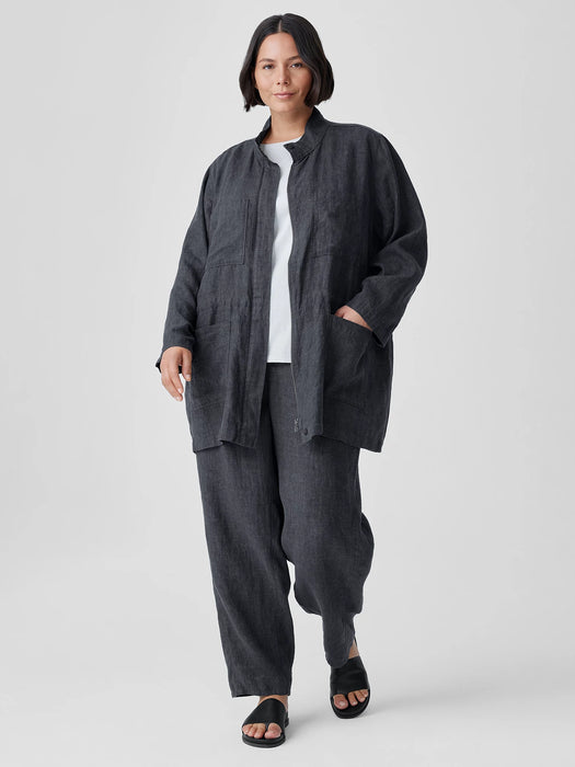 Washed Organic Linen D&eacute;lav&eacute; Stand Collar Jacket