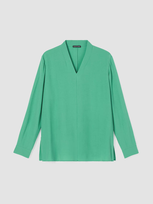 Silk Georgette Crepe V-Neck Top
