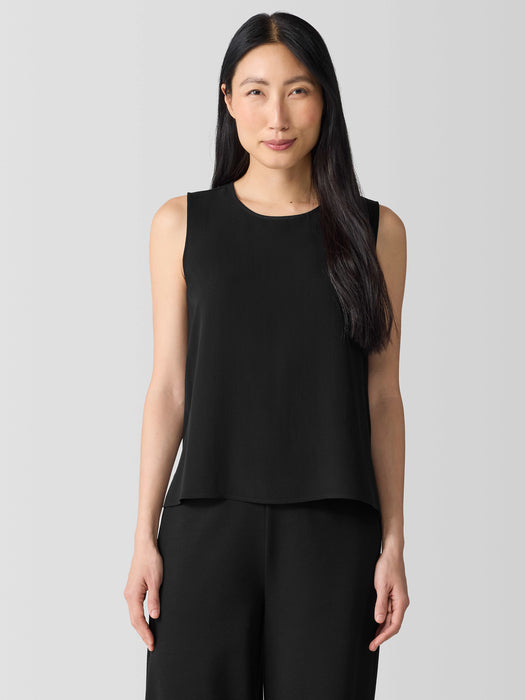 Silk Georgette Crepe Round Neck Tank