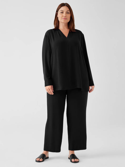 Silk Georgette Crepe V-Neck Top