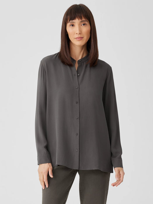 Silk Georgette Crepe Band Collar Shirt