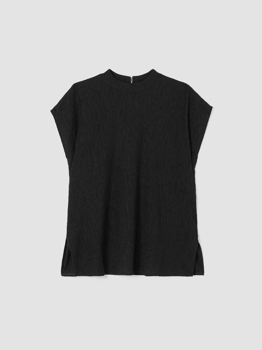 Woven Pliss&eacute; Mock Neck Top