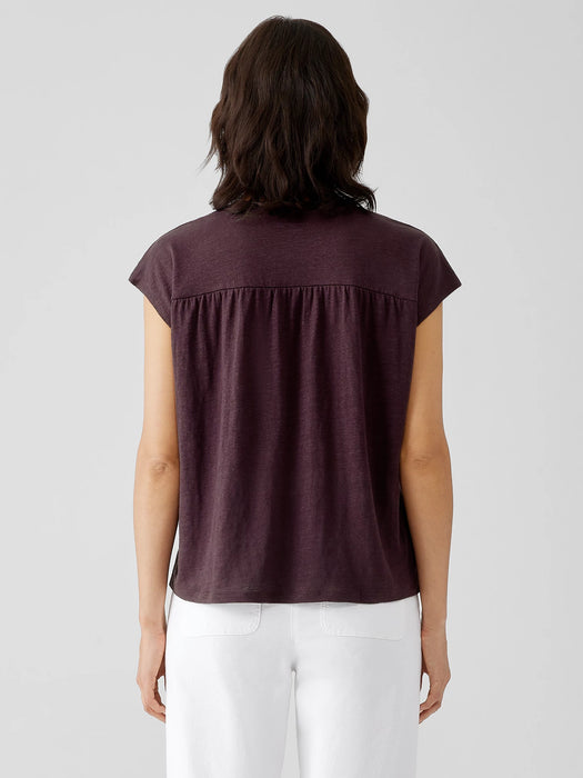 Organic Linen Jersey Shirred-Back Top