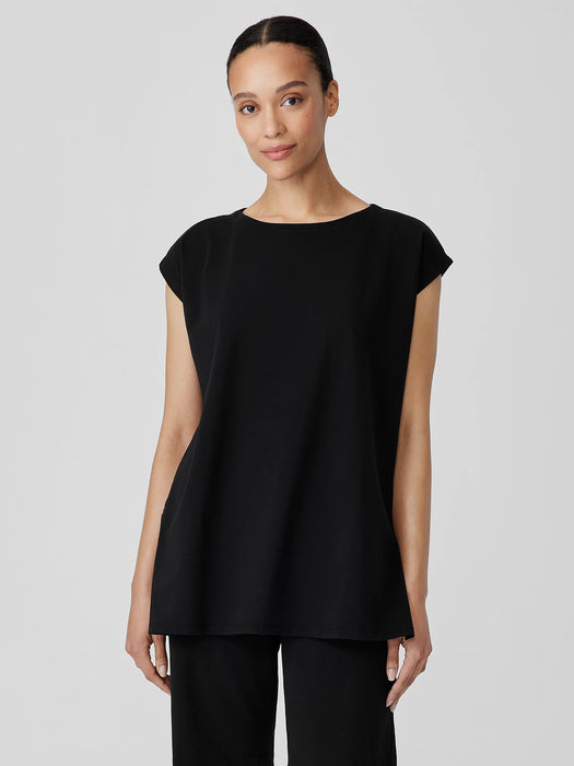 Pima Cotton Stretch Jersey Bateau Neck Long Top
