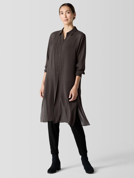 Sheer Silk Georgette Classic Collar Long Shirt