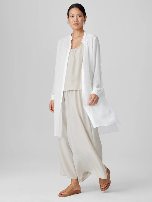 Sheer Silk Georgette Band Collar Shirt