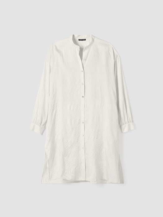 Washed Silk Tussah Mandarin Collar Shirtdress