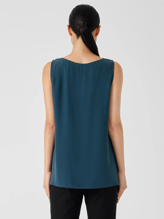 Silk Georgette Crepe&nbsp;Ballet Neck Long Tank