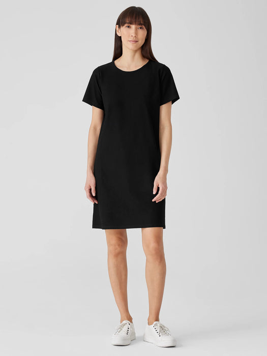 Washable Stretch Crepe Jewel Neck Dress