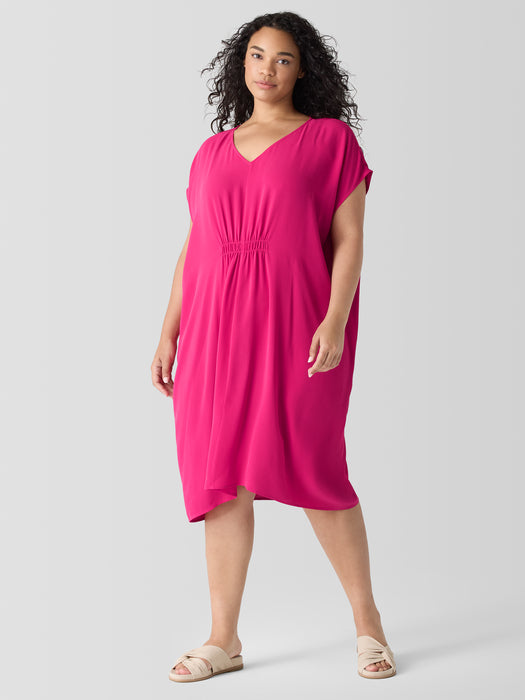 Silk Georgette Crepe V-Neck Dress